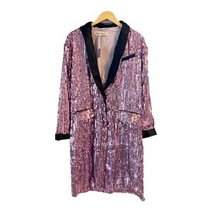 FREE PEOPLE Ella Duster Sequin Purple Combo Black Trim Jacket XS/S Oversized NWT